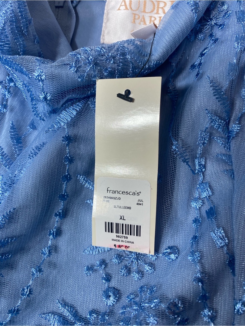 Audrey Parks Blue Floral Tulle Tie Shoulder Mini Dress Women's XL - Picture 12 of 12